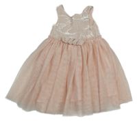 Světlerůžové sametovo/tylové šaty s mašlí H&M