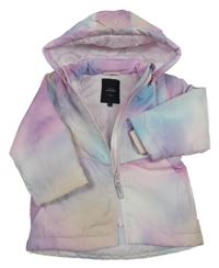 Růžovo-fialovo-bílá vzorovaná šusťáková zimní parka s kapucí Name it