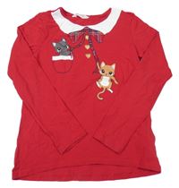 Červené triko s kočičkami H&M