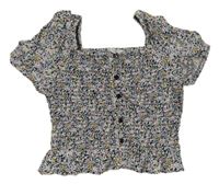 Černo-barevná kytičkovaná žabičková crop halenka s knoflíky PRIMARK