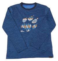 Tmavomodré melírované sportovní funkční triko s logem Jack Wolfskin