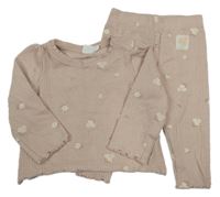 2 set - světlerůžové žebrované triko s kvítky + žebrované legíny Pep&Co