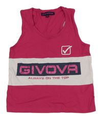 Fuchsiovo-bílý crop top s nápisem 