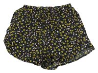 Černo-žluto-růžové květované kraťasy s mašlí Primark