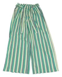 Zeleno-bílo-černé pruhované culottes kalhoty s páskem Kiabi