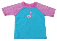 Azurovo-růžové UV tričko s plameňákem Alive