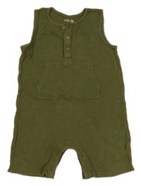 Khaki žebrovaný kraťasový overal s kapsou Tu