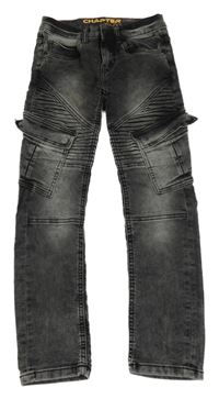 Černo-šedé skinny rifle s žebrováním a kapsami Chapter young