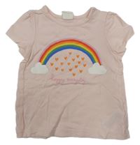 Světlerůžové tričko s duhou a obláčky a srdíčky H&M