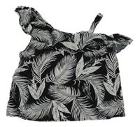Černo-bílý crop top s listy a volánkem H&M