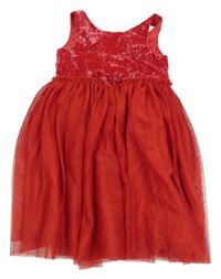 Červené slavnostní sametovo/tylové šaty s mašlí H&M