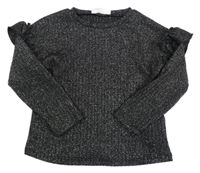 Černé třpytivé triko s volány Primark