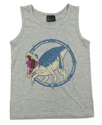 Šedé melírované tílko s dinosaurem