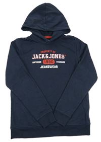 Tmavomodrá mikina s logem a kapucí JACK&JONES