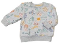Světlešedá melírovaná mikina s obrázky PRIMARK