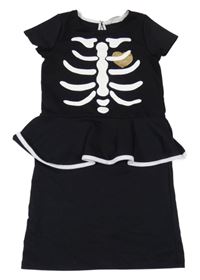 Černé šaty s kostmi a zlatým srdíčkem a volánkem H&M