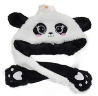 Nové - Bílo-černá chlupatá čepice - panda Dunnes