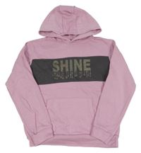 Lila-šedá mikina s nápisem a kapucí 