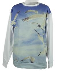 Dámská světlemodro-bílá mikina s ptáčky 
