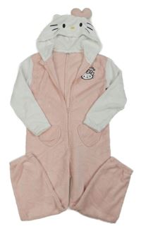 Růžovo-bílá chlupatá kombinéza s Hello Kitty a kapucí H&M