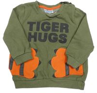 Khaki mikina s nápisy a tygřími tlapami so cute