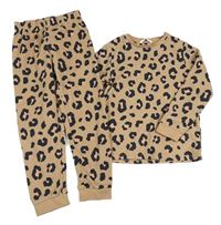 Hnědé fleecové pyžamo s leopardím vzorem M&S