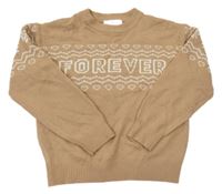 Hnědo-bílý vzorovaný svetr s nápisem H&M