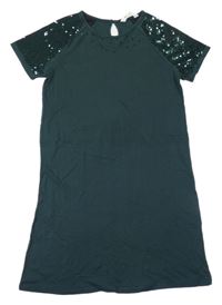 Tmavozelené bavlněné šaty s flitry H&M