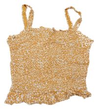 Hořčicovo-bílý vzorovaný žabičkový crop top Primark 