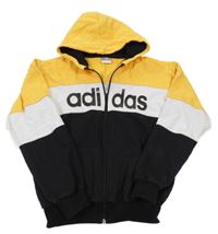 Žluto-bílo-černá propínací mikina s nápisem a kapucí Adidas
