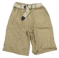 Béžové vzorované plátěné chino kraťasy s páskem Primark
