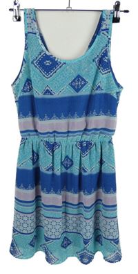 Dámské modro-růžové vzorované šifonové šaty H&M
