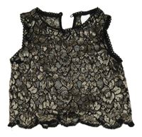 Černo-zlatý krajkovaný průhledný crop top 