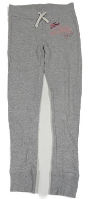 Šedé melírované tepláky s nápisem H&M