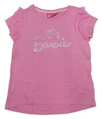 Růžové tričko s logem a volánky Barbie 