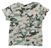 Khaki-růžovo-bílé army žebrované crop tričko Page one young