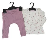 Nové - 2set - Bílé květované triko s kytičkami + růžové tepláky Dunnes