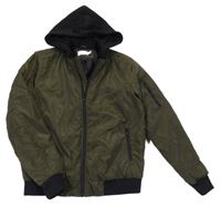 Khaki šusťákový zateplený bomber s teplákovou kapucí OVS
