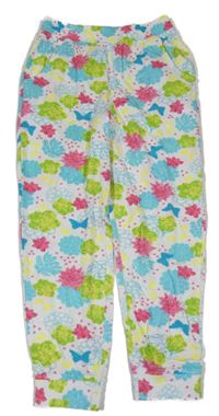Bílo-modro-zeleno-růžové květované lehké cuff kalhoty Kids