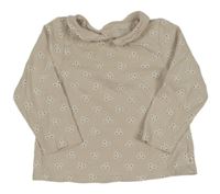 Béžové triko s kytičkami a límečkem Obaibi