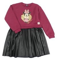 Vínovo-černé teplákovo/koženkové šaty s Minnie PRIMARK