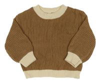 Hnědo-béžový žebrovaný oversize svetr Shein