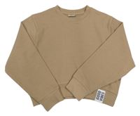 Hnědá žebrovaná crop mikina s nášivkou F&F
