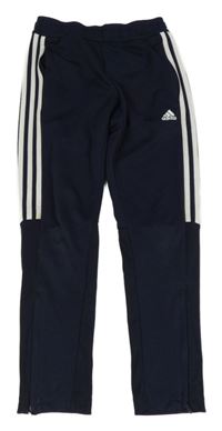 Tmavomodré sportovní tepláky s pruhy a logem Adidas