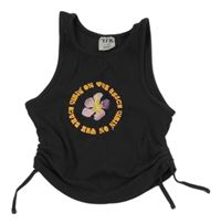 Tmavošedý žebrovaný crop top s kytičkou a stahováním Y.F.K. 