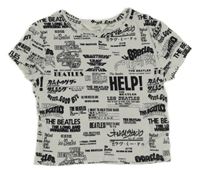 Bílo-černé žebrované crop tričko s nápisy - The Beatles H&M