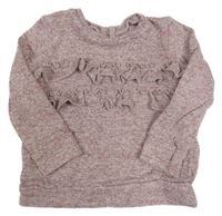 Starorůžovo-světlevínová melírovaná úpletová mikina s volánky PRIMARK