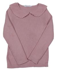 Starorůžový žebrovaný svetr s límečkem Primark