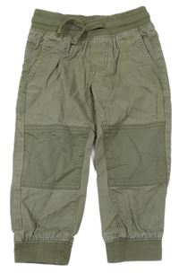 Zelené plátěné cuff kalhoty s úpletovým pasem H&M