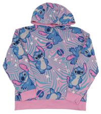 Růžovo-modrá vzorovaná mikina se Stitchem a kapucí PRIMARK